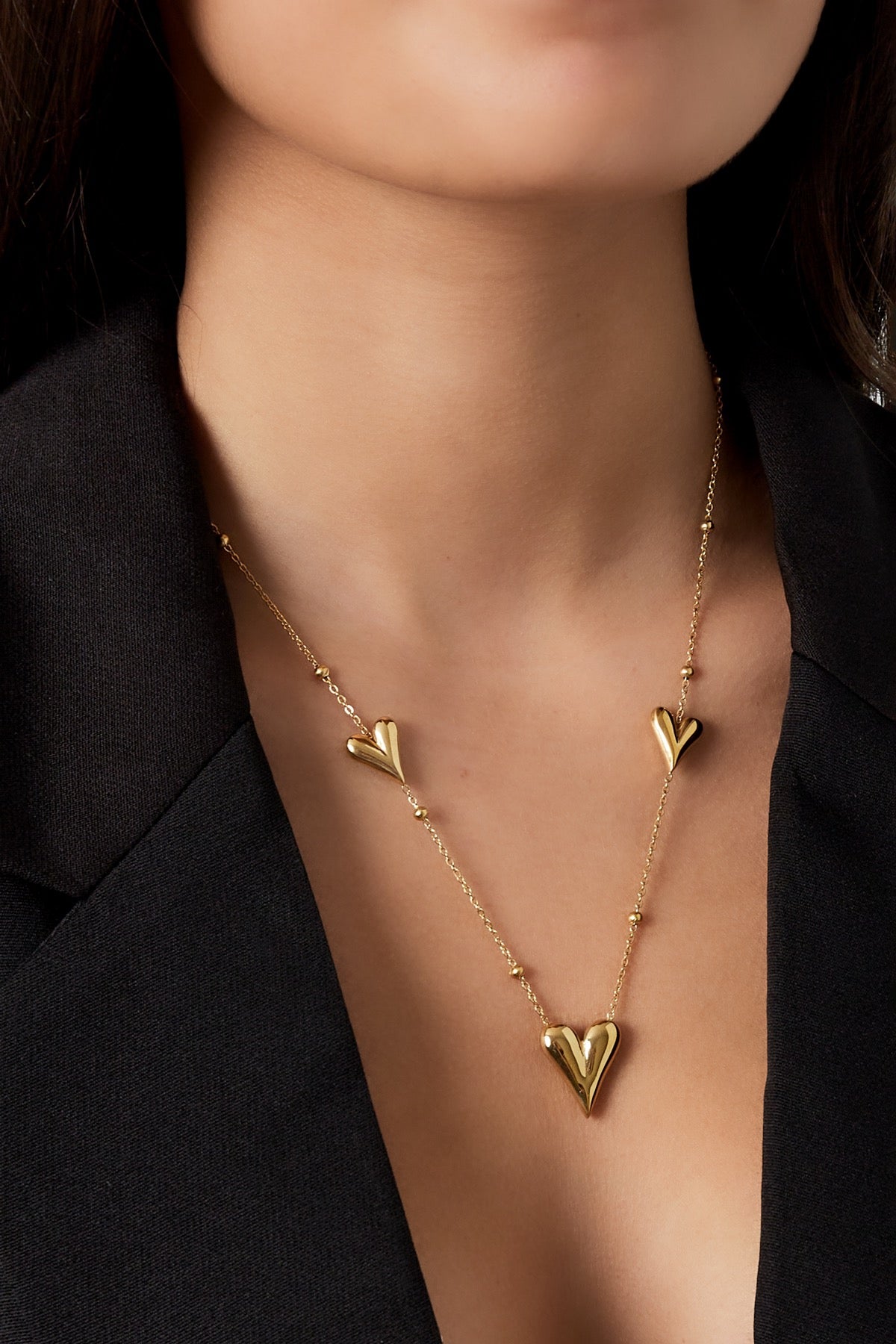 Triple heart ketting goud
